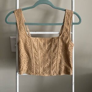 NWT American Eagle Tan Brown Cropped Floral Corset Top Size M